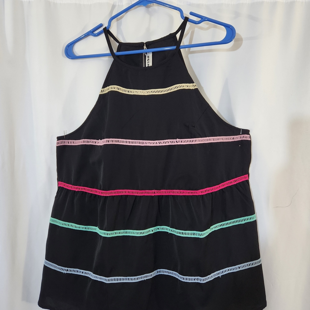 Ecowish Black Camisole with Multicolor Stripes Size L #summer #beach #festive